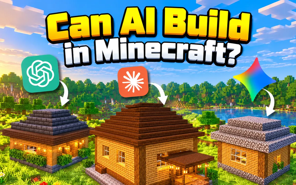Minecraft houses built by ChatGPT, Claude and Gemini side by side