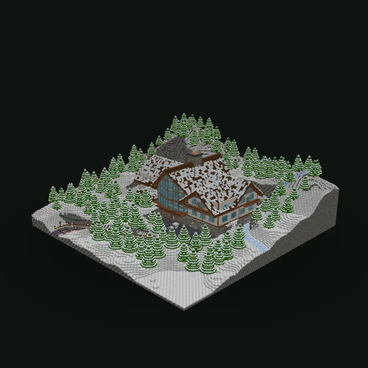 Alpine winter chalet Minecraft build generated with AI