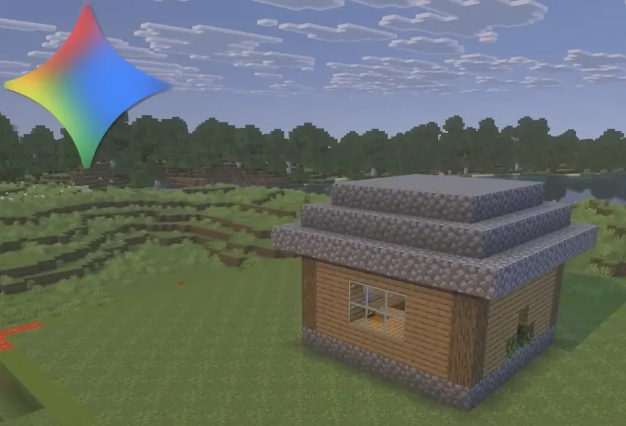 Minecraft house built by Gemini with a plain cobblestone roof