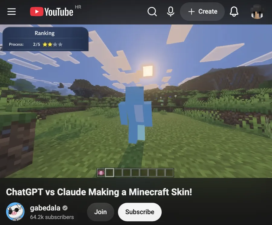AI generated Minecraft skin from a ChatGPT and Claude comparison