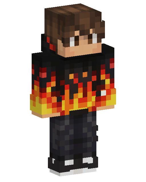 Eigener Minecraft-Charakter in einem schwarzen Hoodie mit Flammen