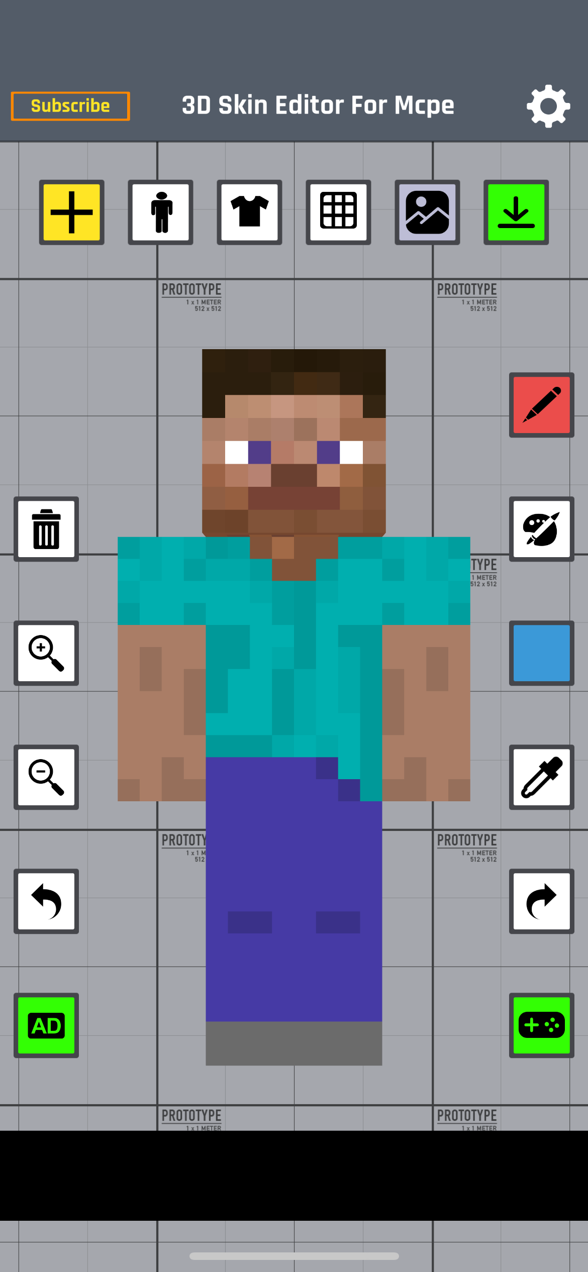 3D Skin Editor for MCPE main editing interface