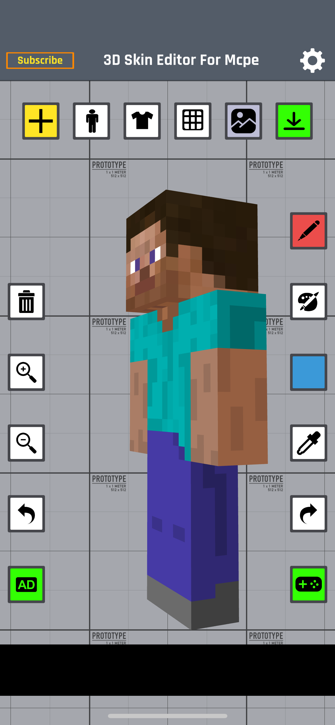 3D Skin Editor for MCPE 3D character view