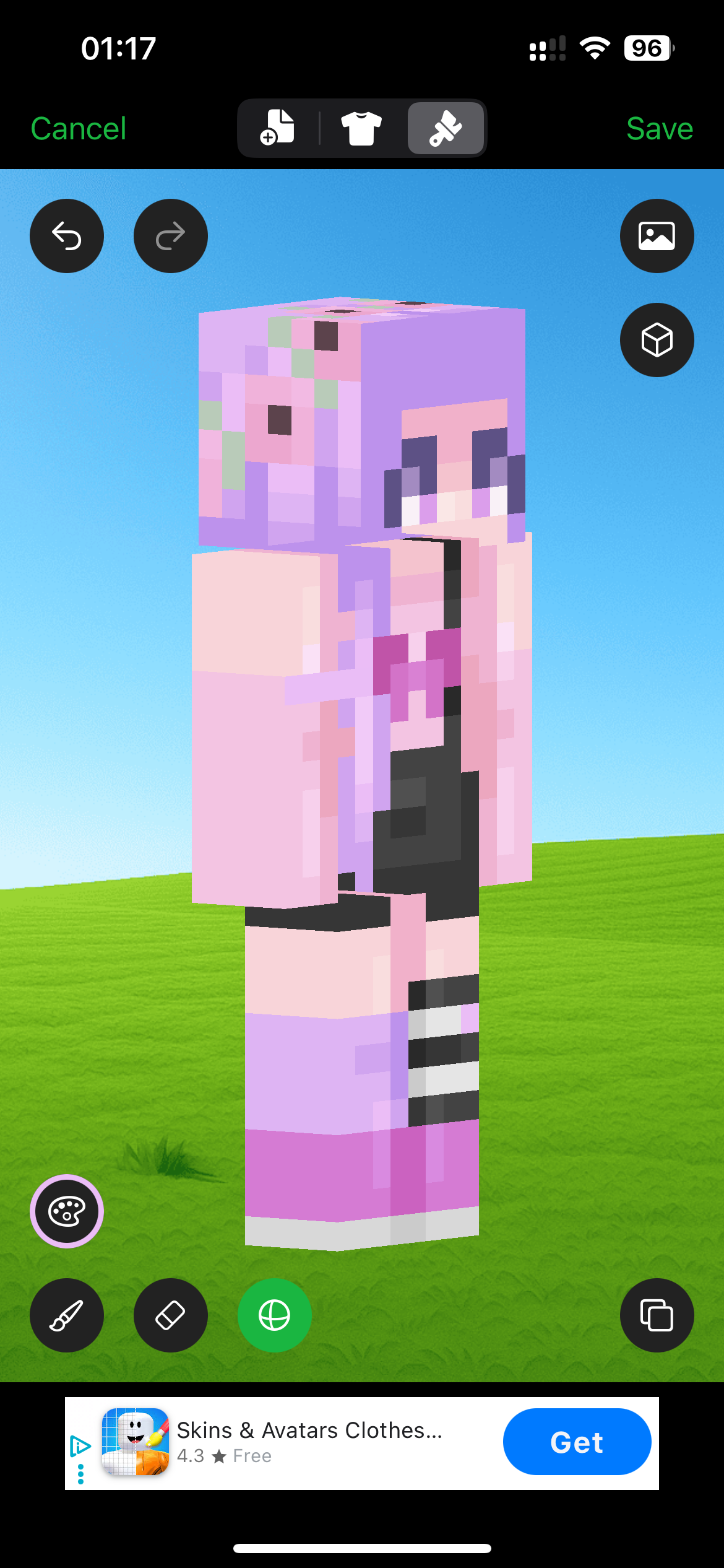 Custom Minecraft skin inside AI Skin Maker and Editor