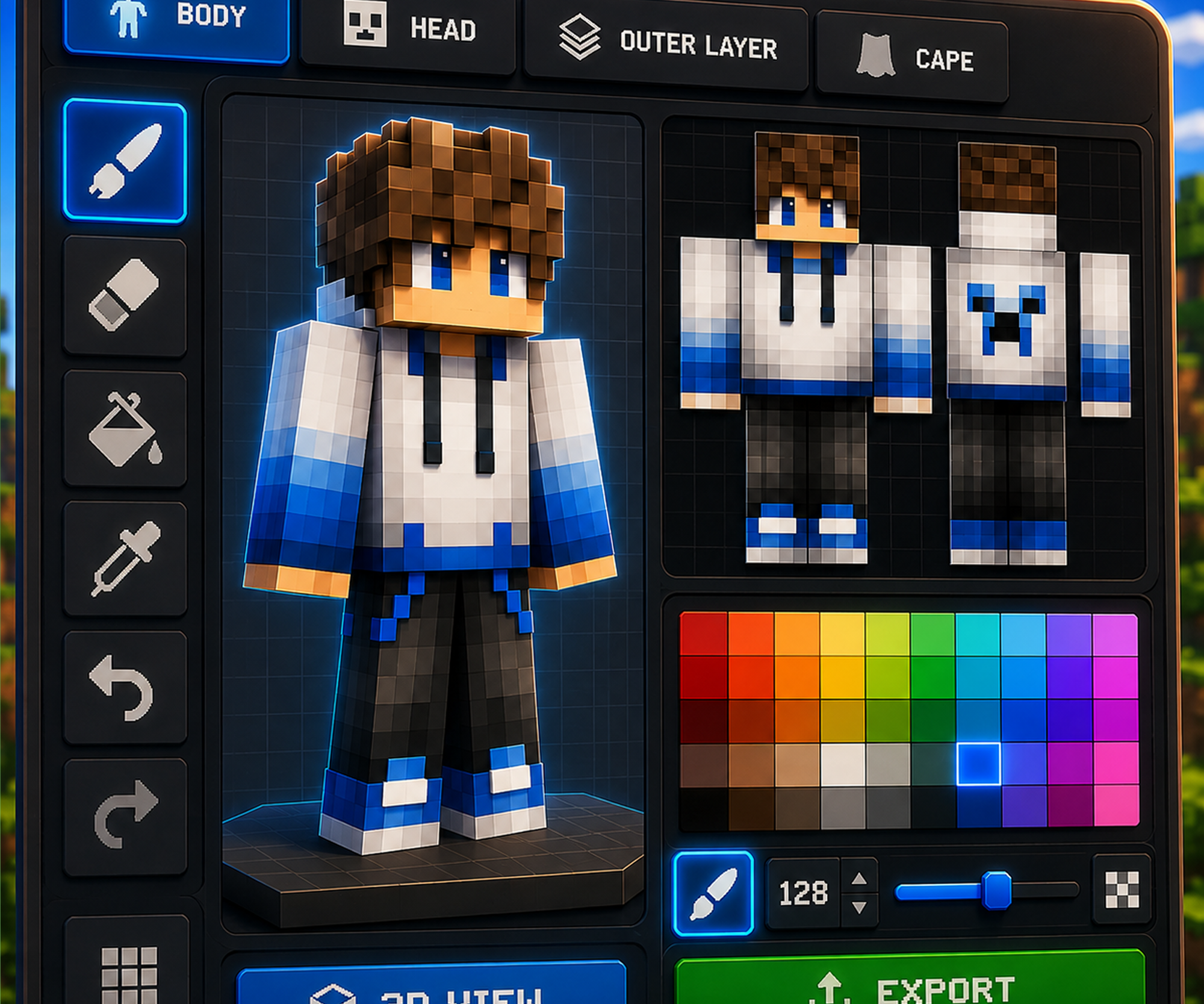 Minecraft skin editor apps for mobile shown on a phone