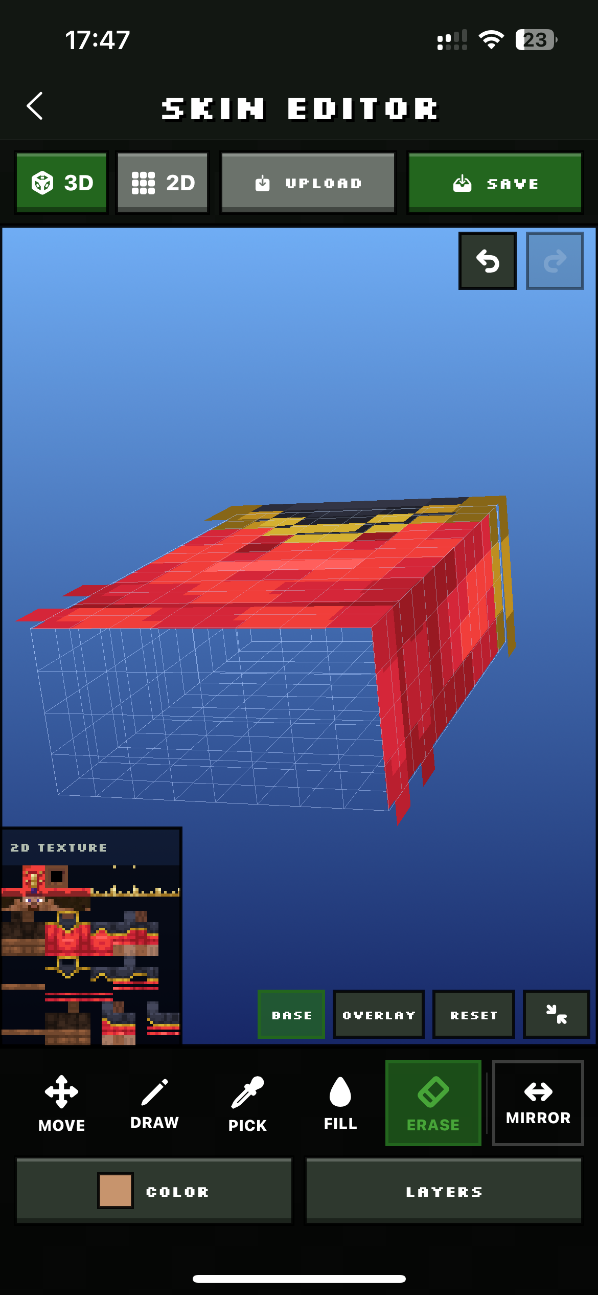 Photo2Skin editing a hidden Minecraft skin body surface