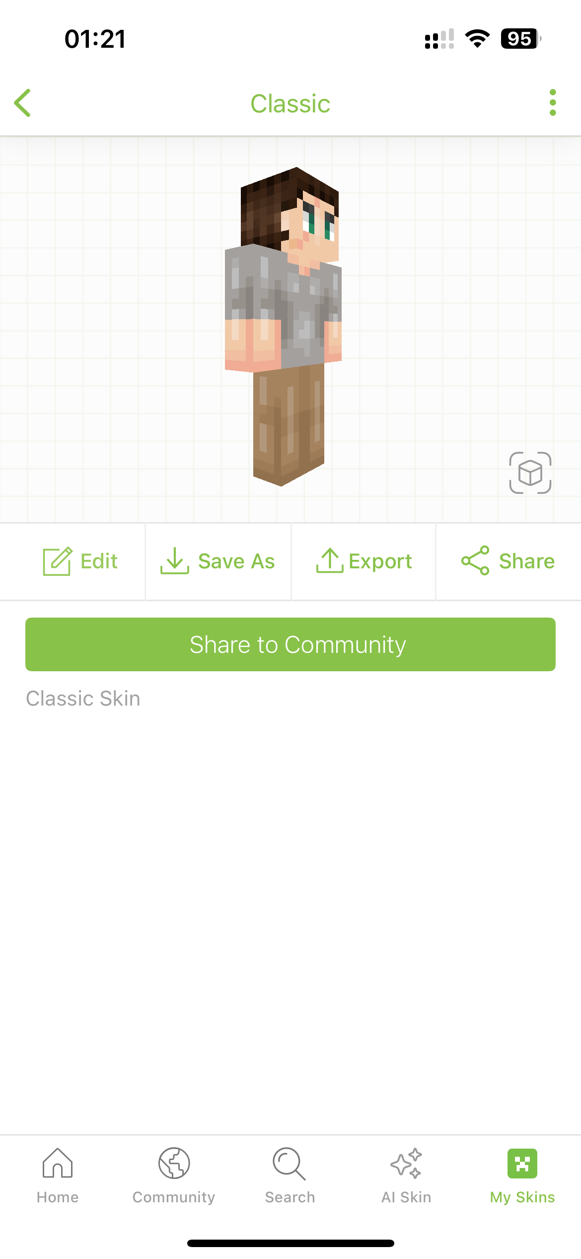 Skinseed My Skins screen on mobile