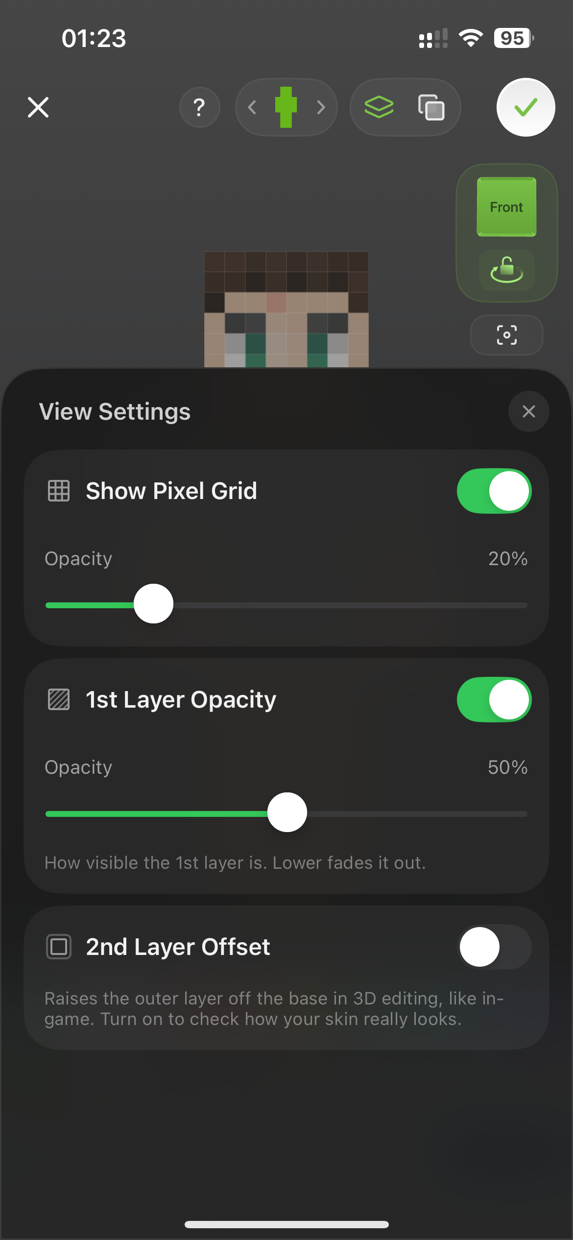 Skinseed view and layer settings for Minecraft skins