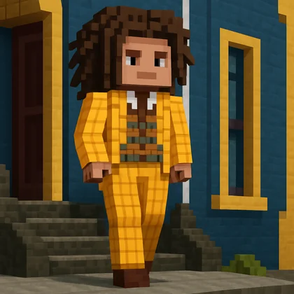 Minecraft-style pixel art result generated from the original photo